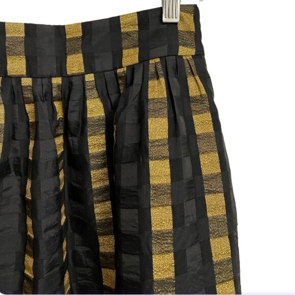 Ann Taylor Full Circle Skirt Women's Sz 4 Black Gold Check Cocktail Whimsygoth - Picture 5 of 14